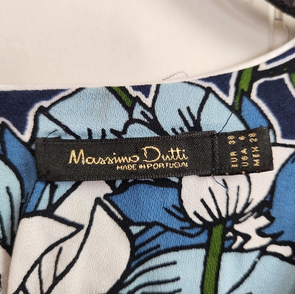 Massimo Dutti Blue Floral Sleeveless Midi Dress Summer Dressy Luxury Size 6 - Picture 10 of 12